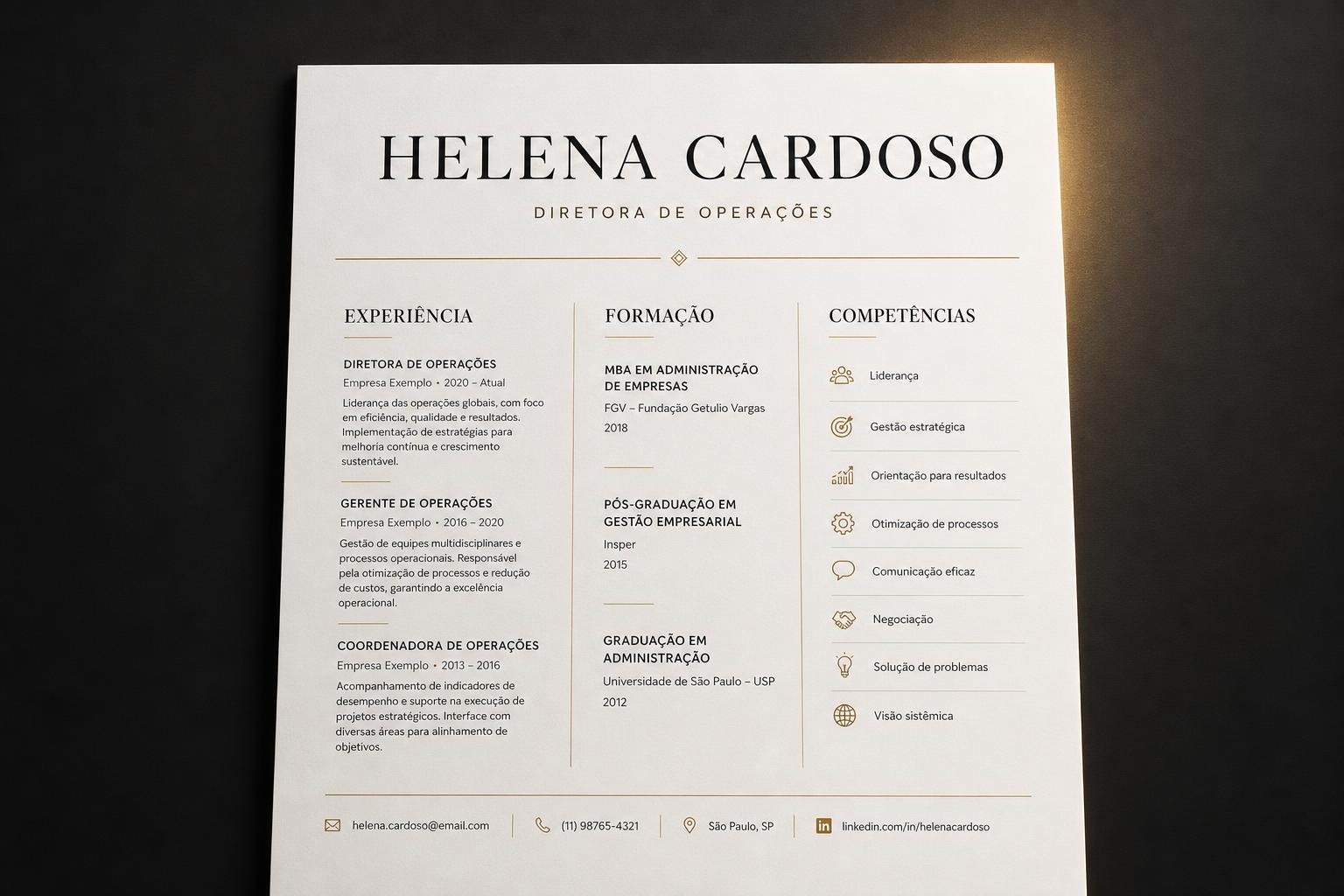 Currículo Premium — Diagramação de revista, hierarquia de recrutador